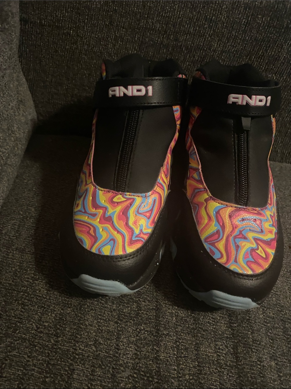 And1 Kids Black Sneakers with Pink Yellow Blue Orange Swirl